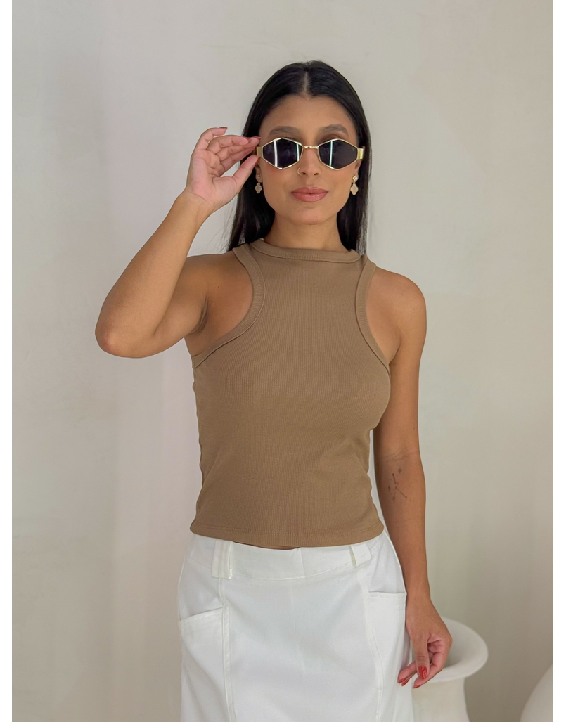 Cropped Regata Canelado Marrom