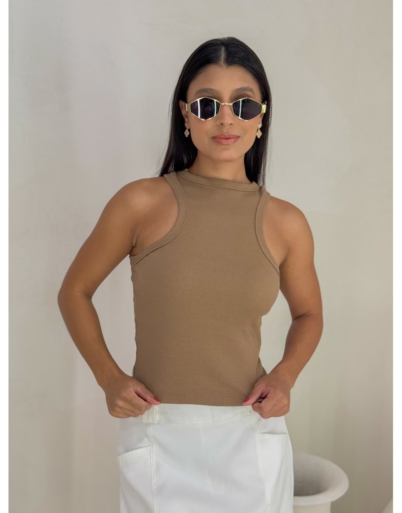 Cropped Regata Canelado Marrom