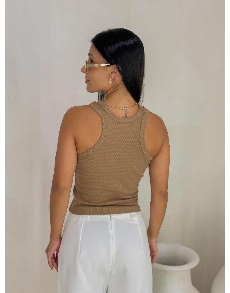 Cropped Regata Canelado Marrom