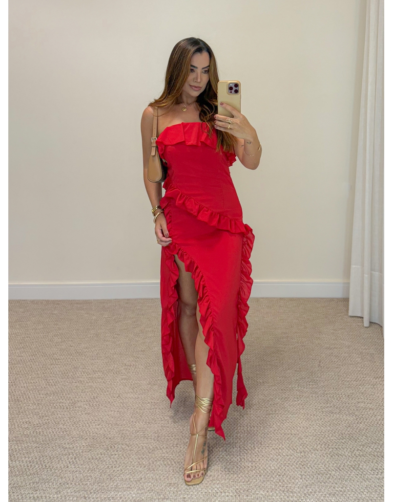 Vestido Midi Boho Vermelho