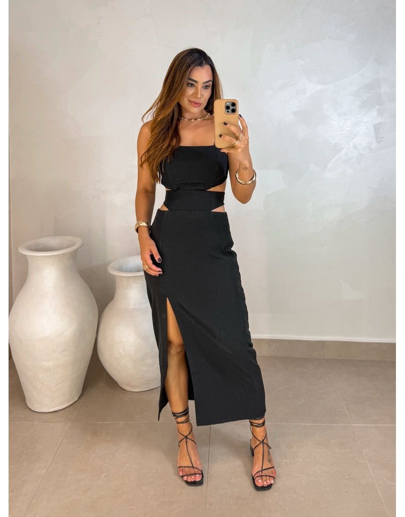 Vestido Midi Fenda Nancy Preto 