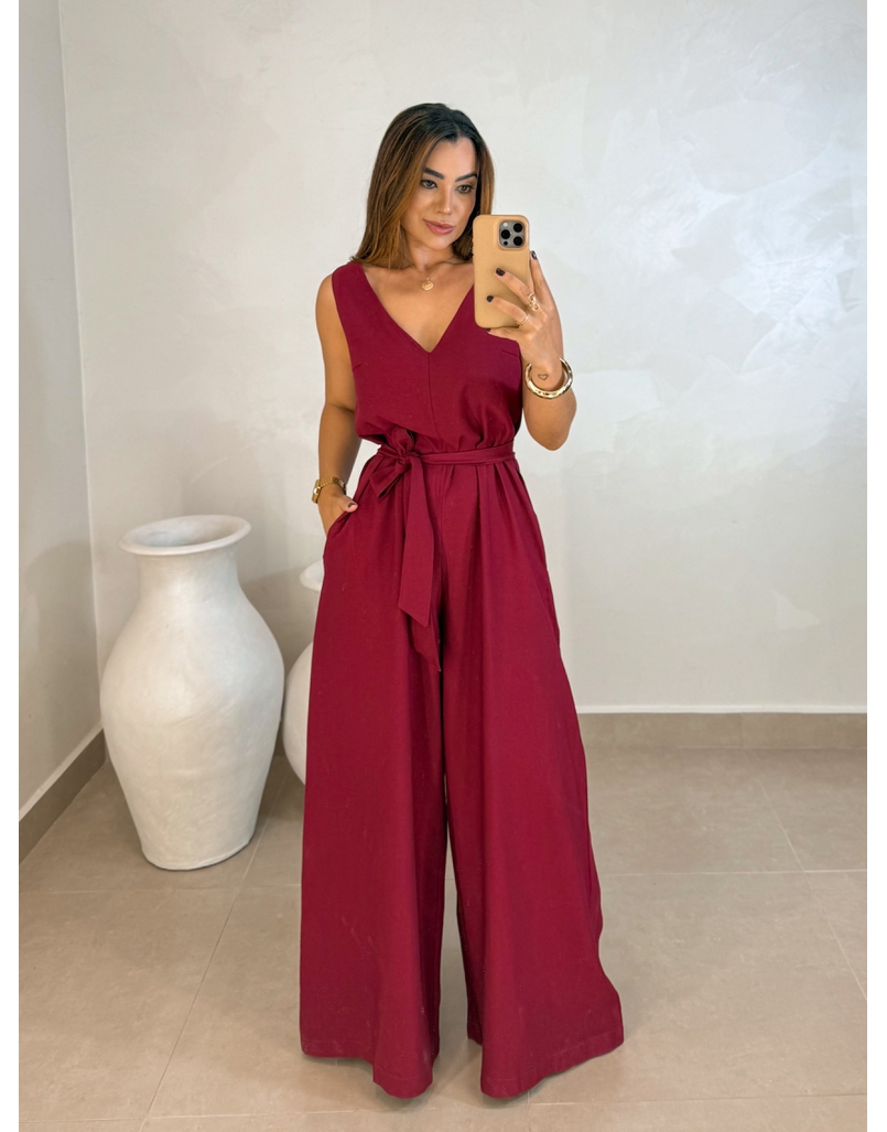 Macacão Pantalona Viena Cereja