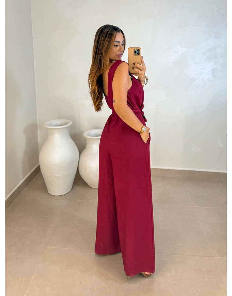 Macacão Pantalona Viena Cereja