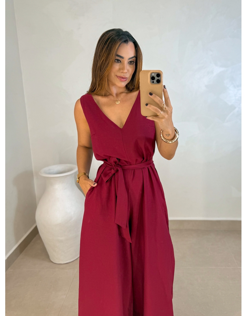 Macacão Pantalona Viena Cereja