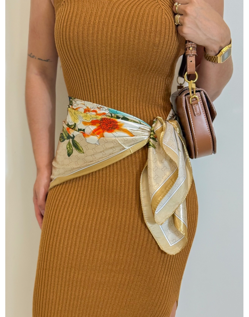 Lenço Cetim Floral Amarelo