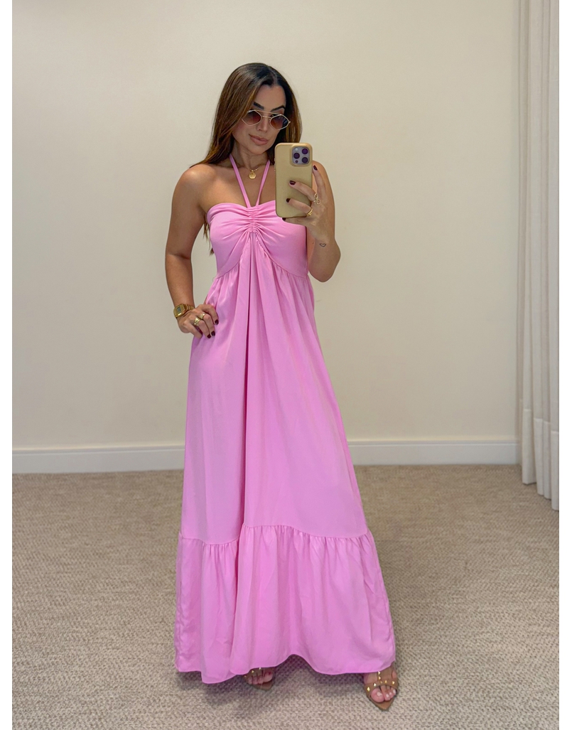 Vestido Midi Amanda Tomara Que Caia Rosa