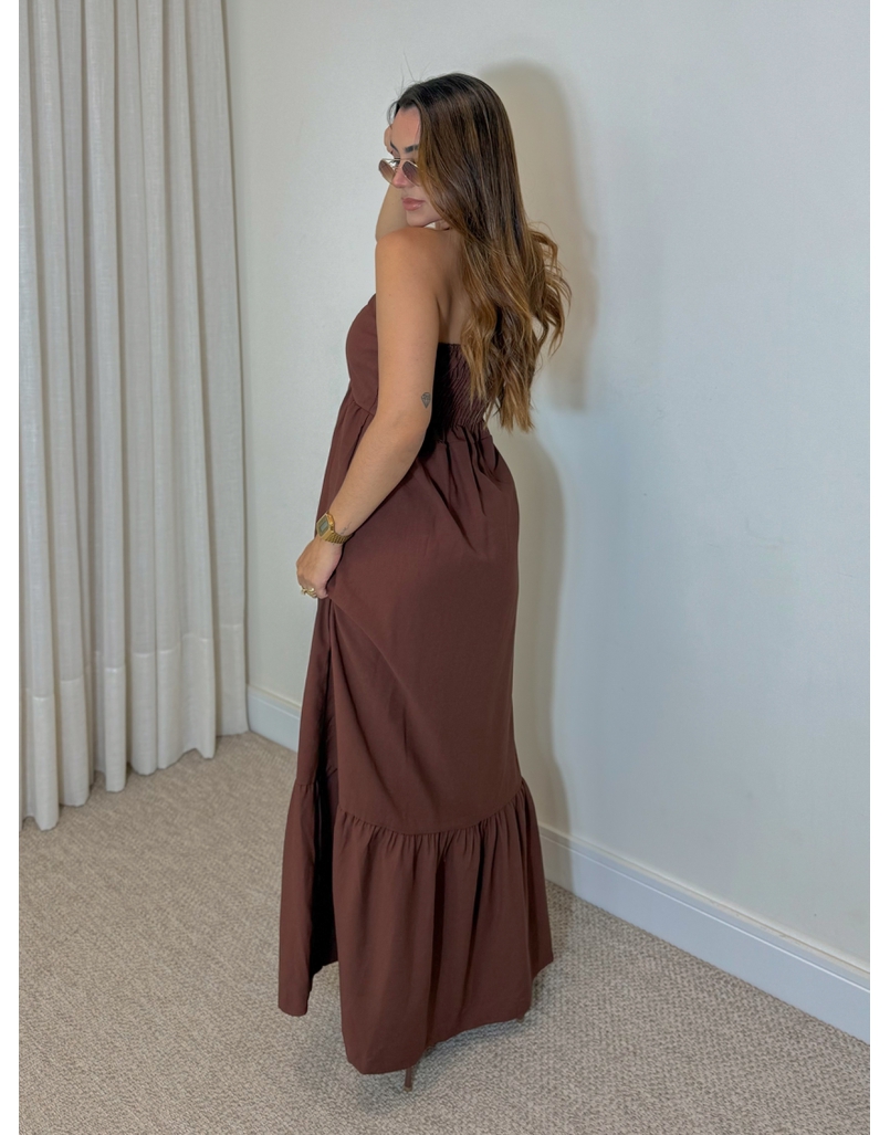 Vestido Midi Amanda Tomara Que Caia Café