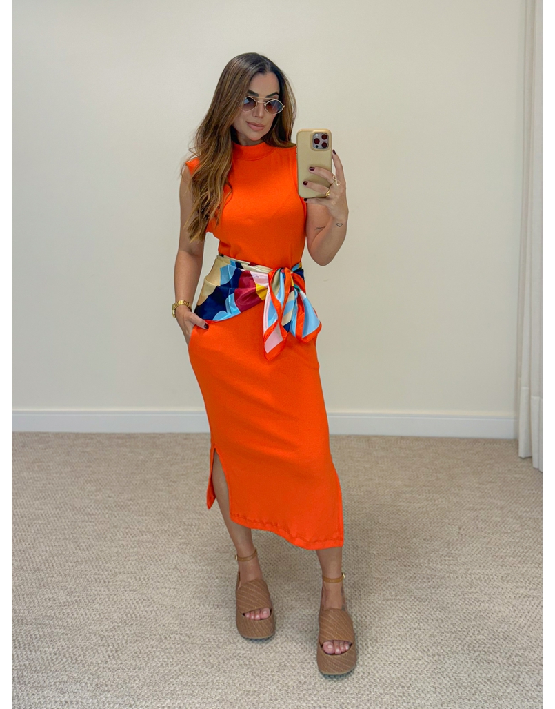 Vestido Canelado Muscle Tee Laranja