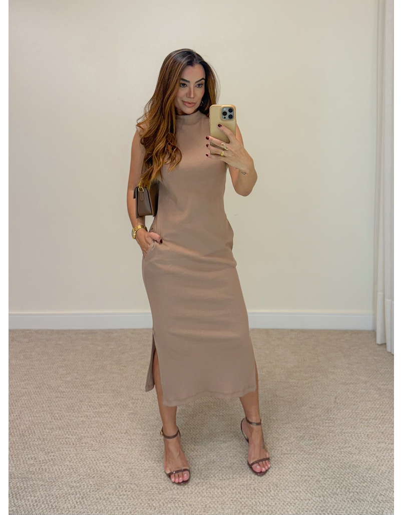 Vestido Canelado Muscle Tee Mocha Mousse