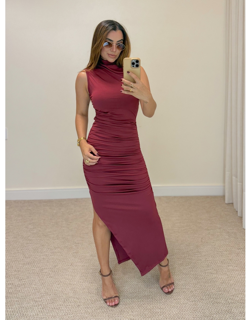 Vestido Midi Franzido Suplex Cereja