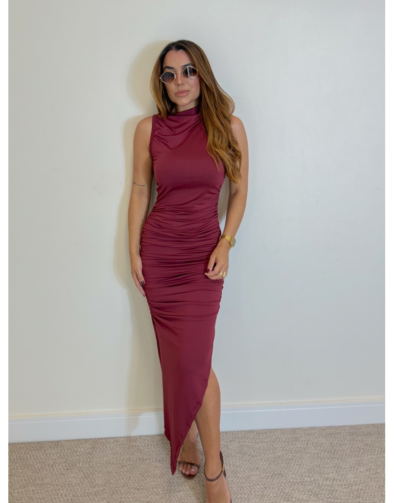 Vestido Midi Franzido Suplex Cereja