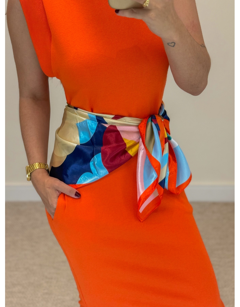 Lenço Cetim Abstrato Cappuccino