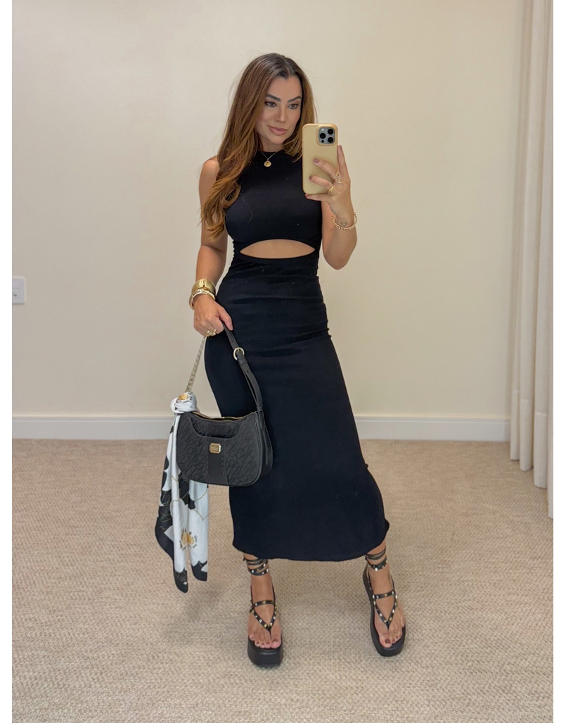 Vestido Canelado Romana Preto