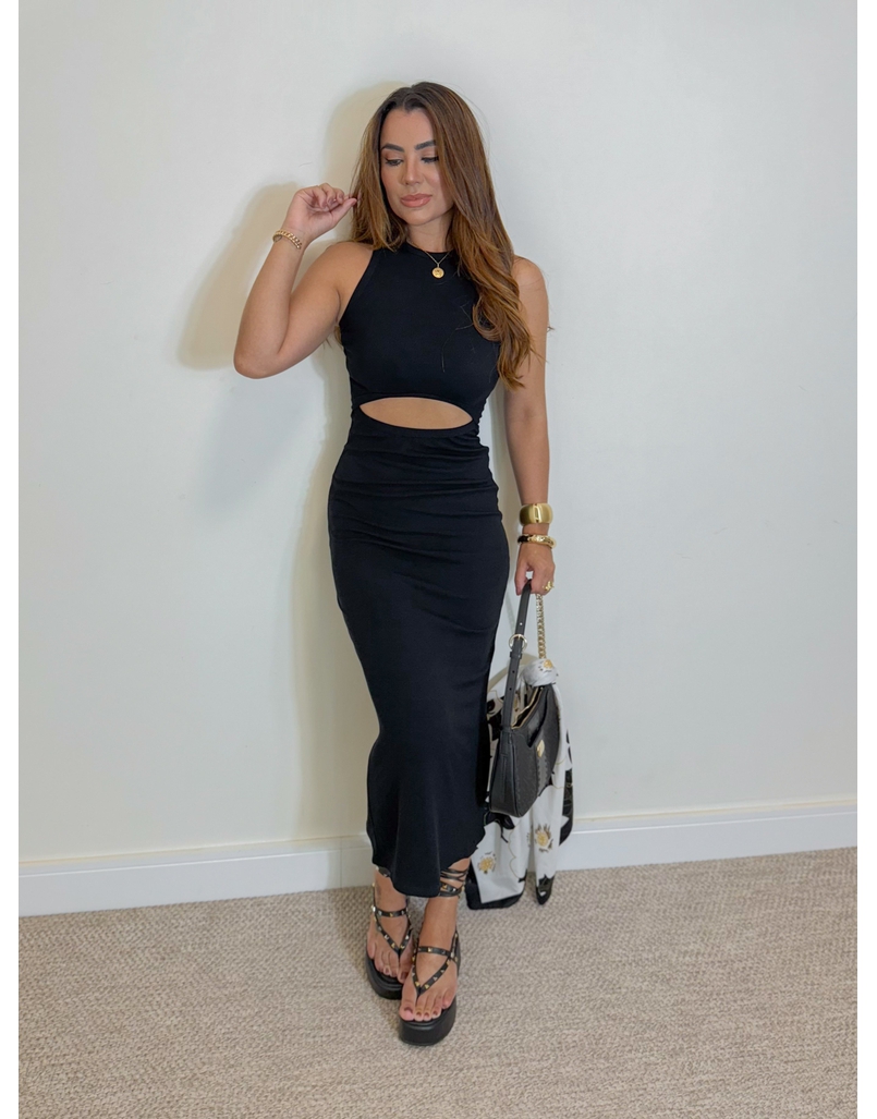 Vestido Canelado Romana Preto