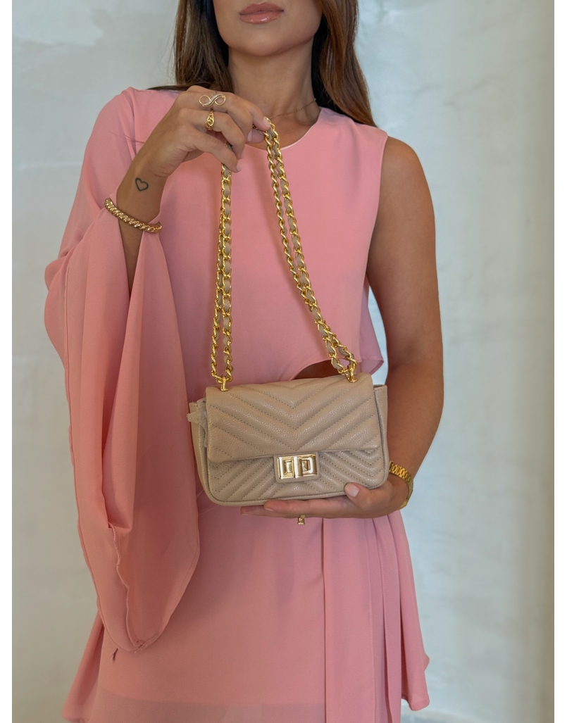 Bolsa Couro Metal Areia