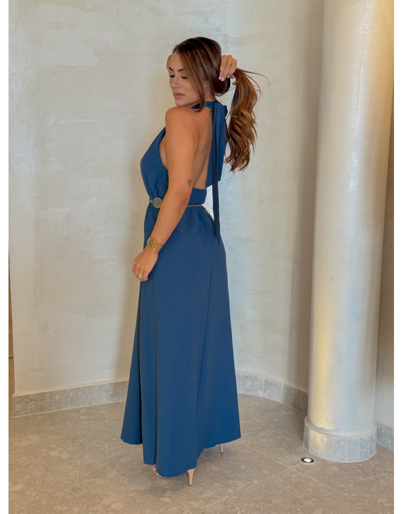 Vestido Midi Frente Única Melina Azul Petróleo
