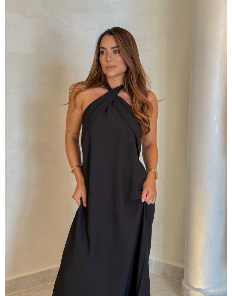 Vestido Midi Frente Única Melina Preto