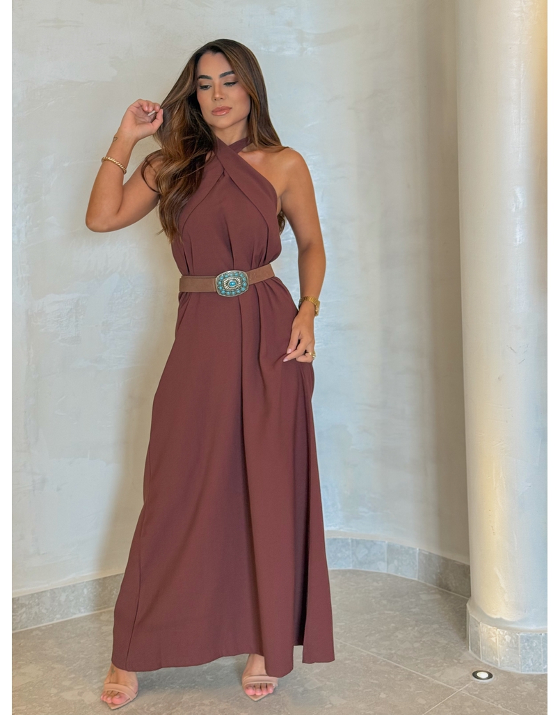 Vestido Midi Frente Única Melina Café