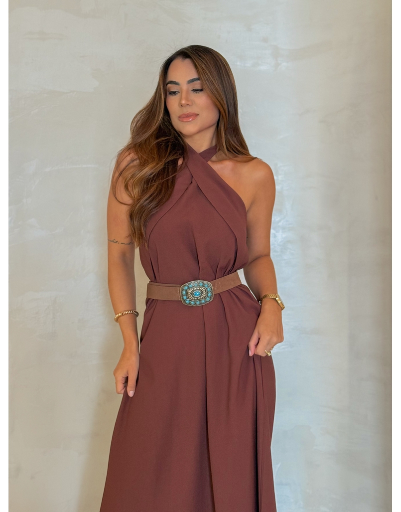 Vestido Midi Frente Única Melina Café