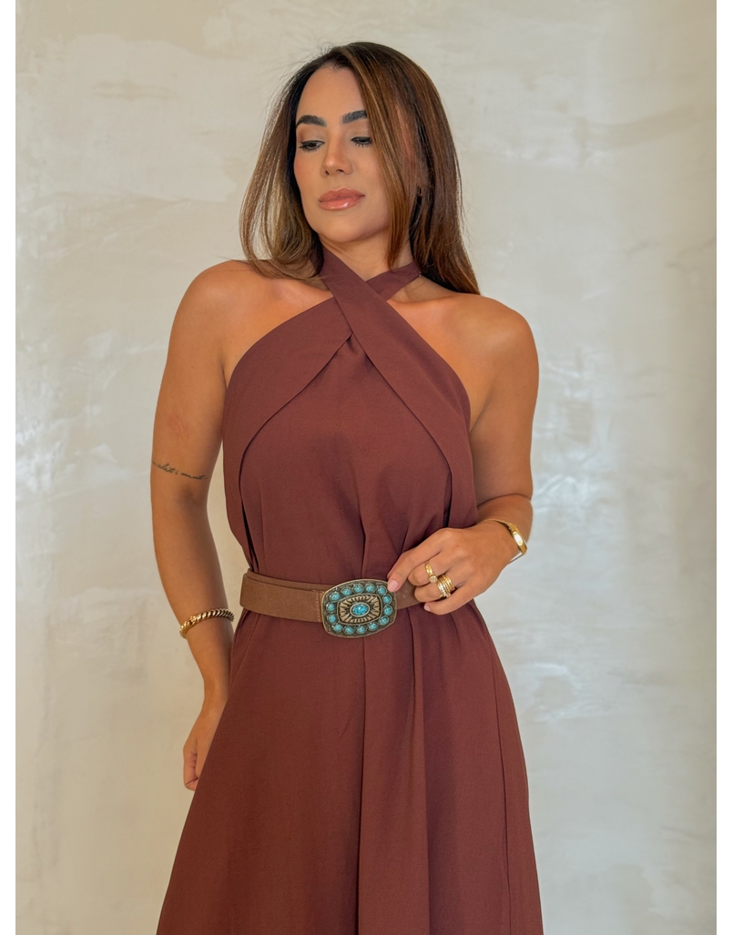 Vestido Midi Frente Única Melina Café