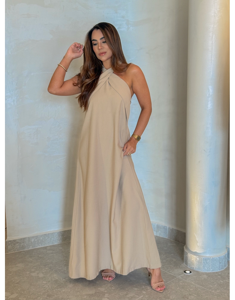 Vestido Midi Frente Única Melina Areia