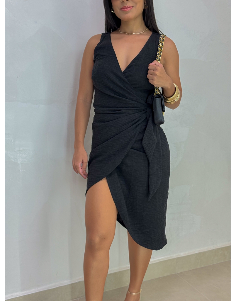 Vestido Transpassado Valentina Preto 