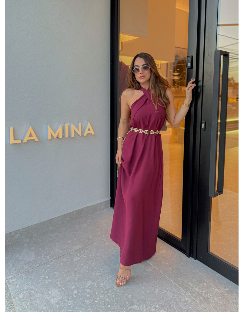 Vestido Midi Frente Única Melina Cereja