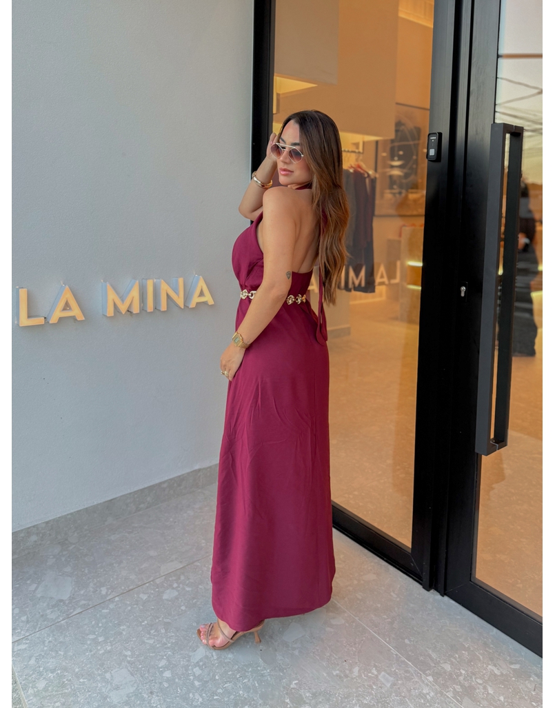 Vestido Midi Frente Única Melina Cereja