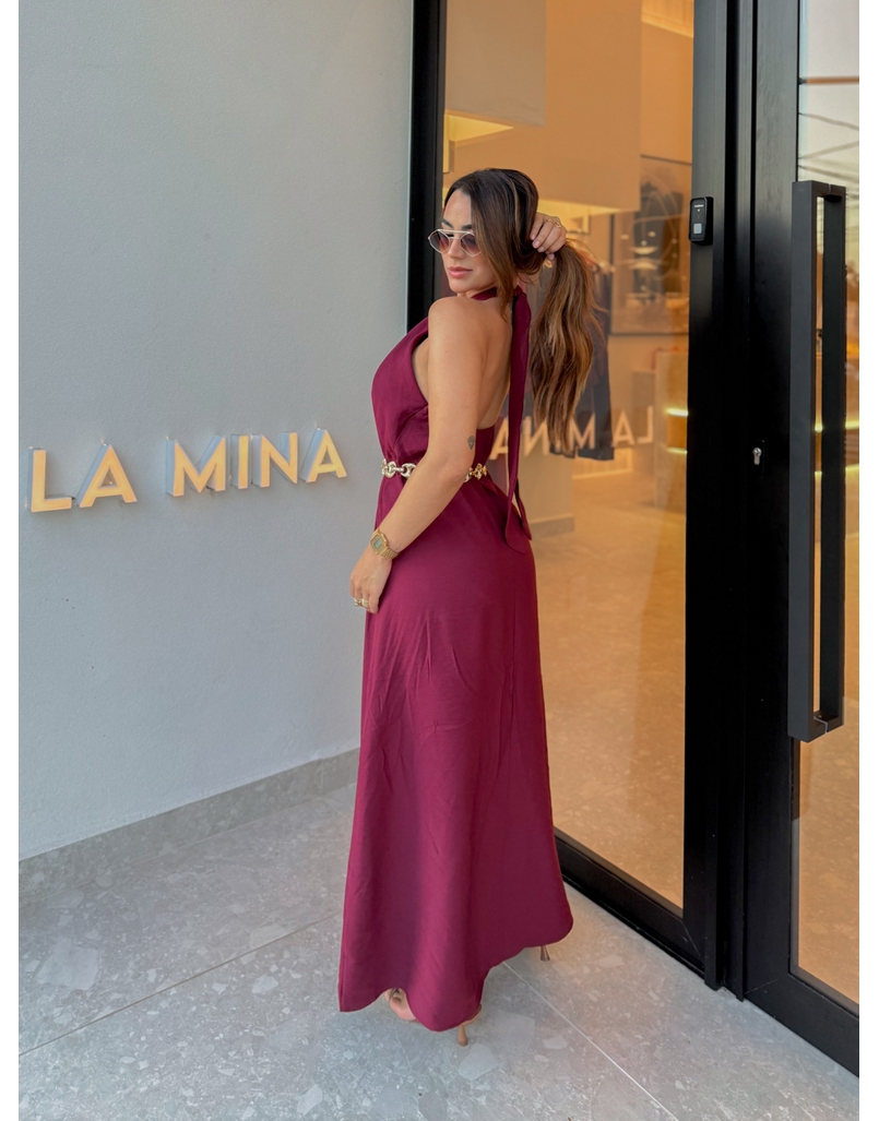 Vestido Midi Frente Única Melina Cereja