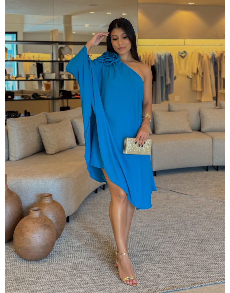 Vestido Ombro Só Flor Azul
