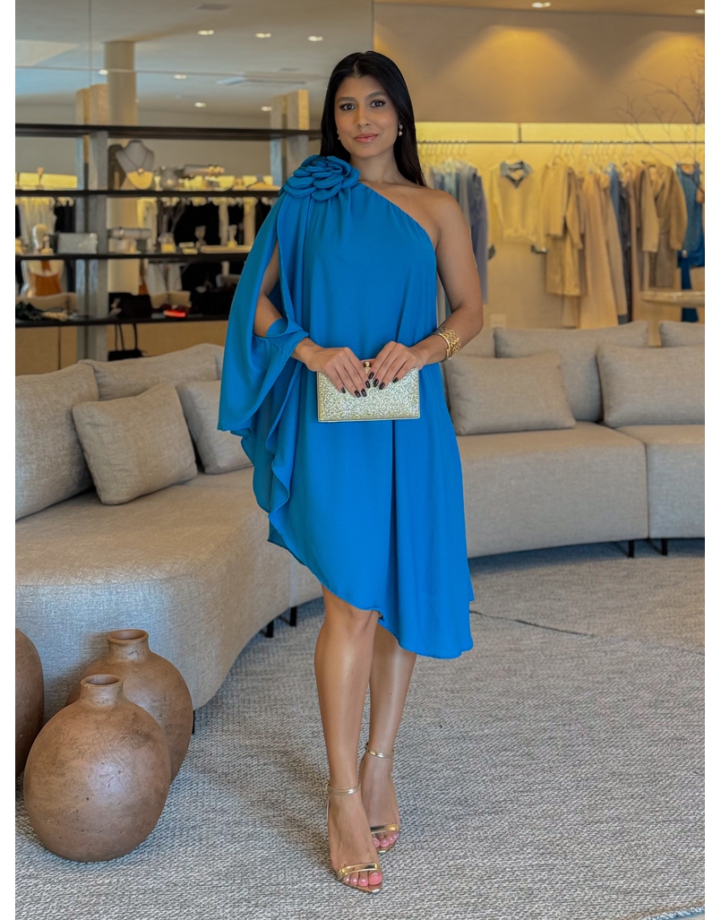 Vestido Ombro Só Flor Azul