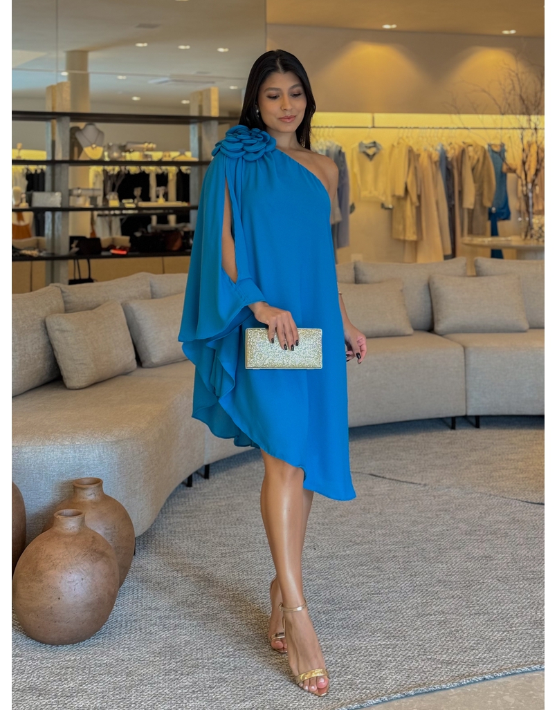 Vestido Ombro Só Flor Azul