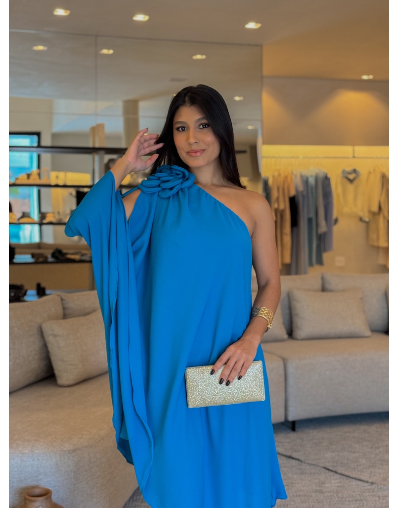 Vestido Ombro Só Flor Azul
