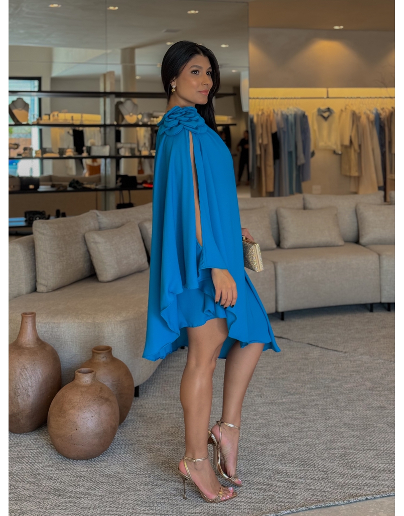 Vestido Ombro Só Flor Azul