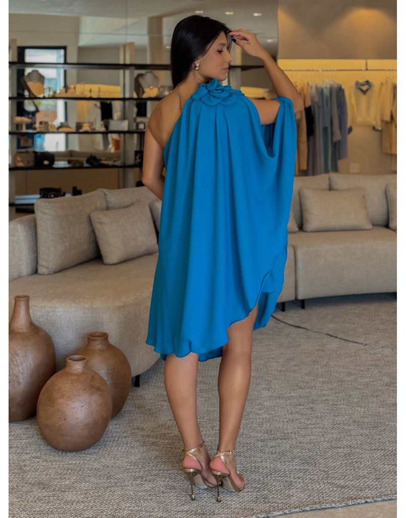 Vestido Ombro Só Flor Azul