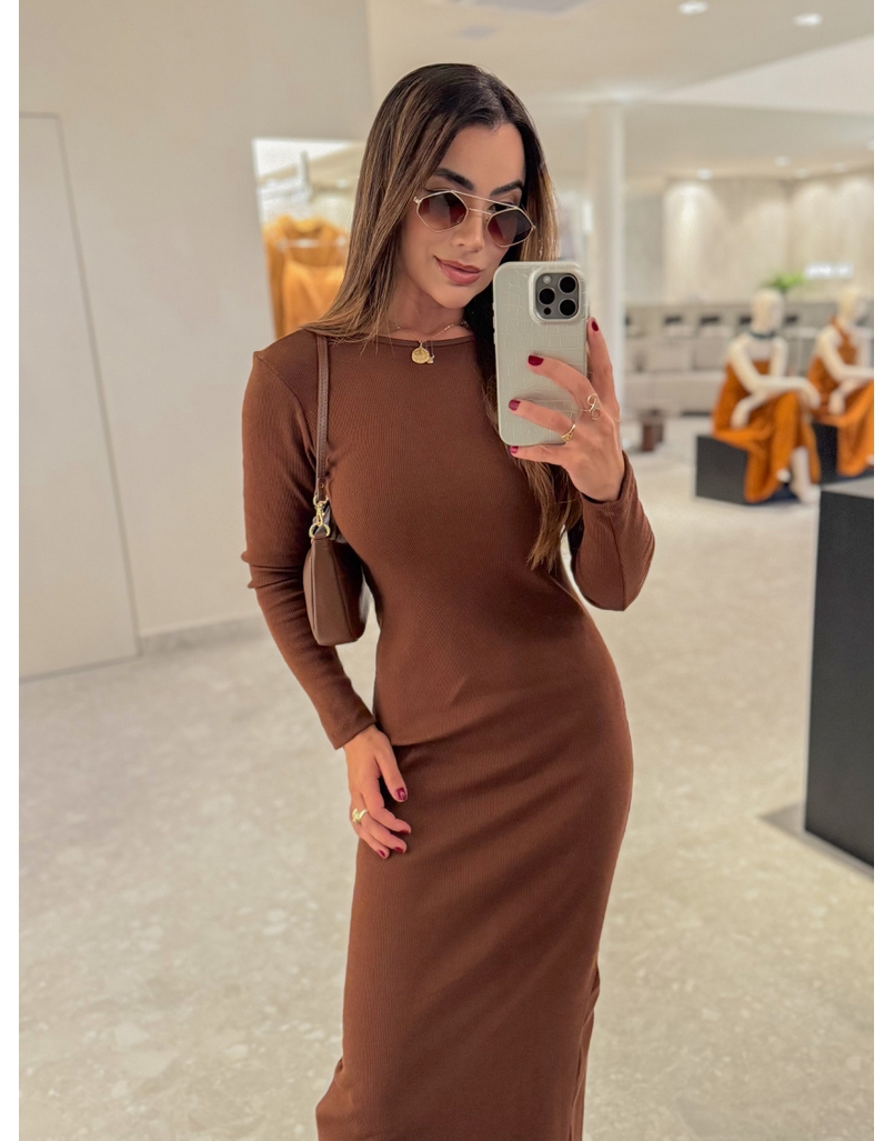 Vestido Canelado Lorena Café 