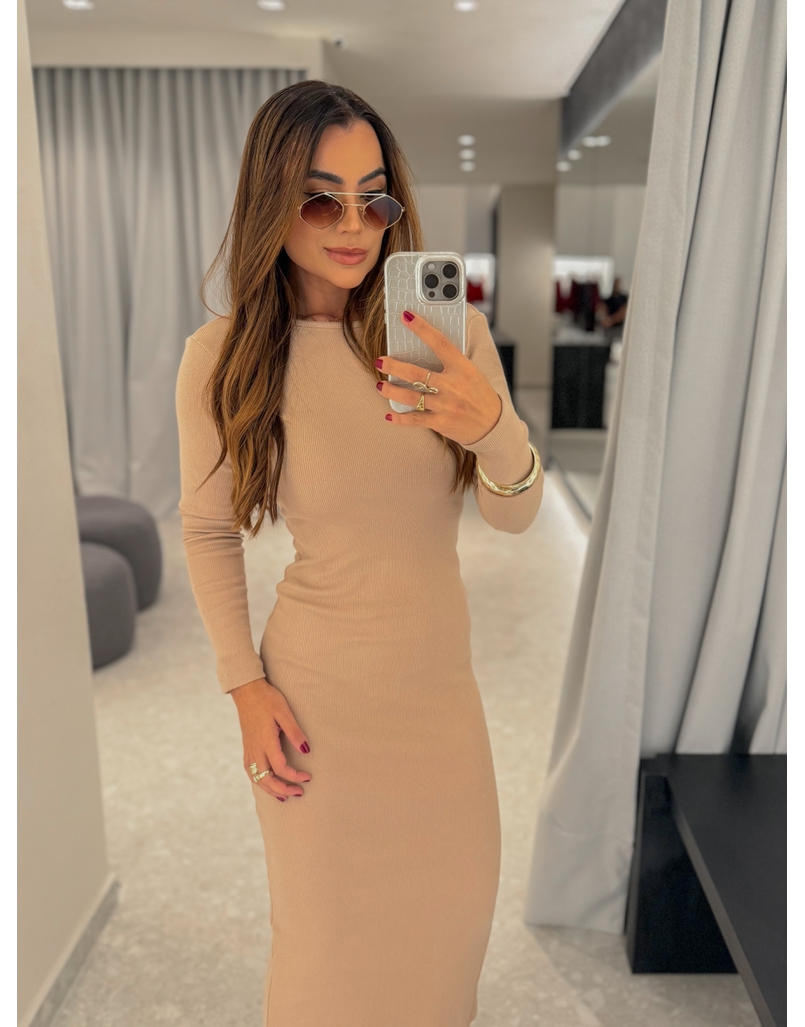 Vestido Canelado Lorena Areia