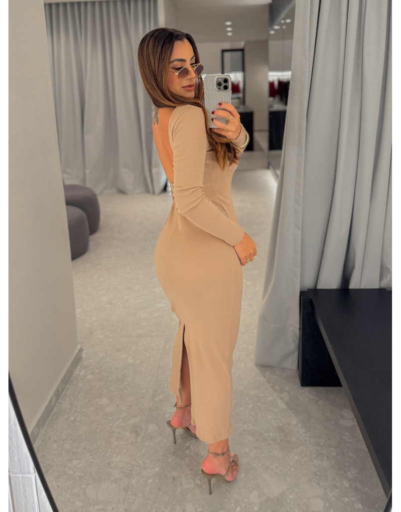 Vestido Canelado Lorena Areia