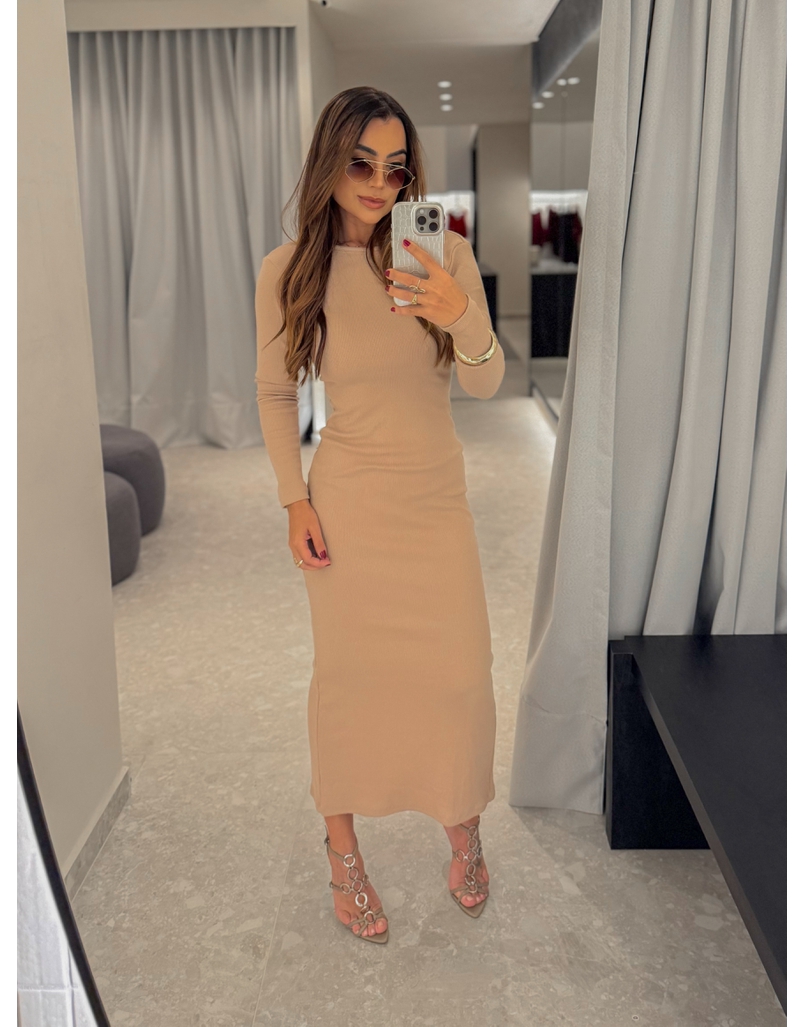 Vestido Canelado Lorena Areia