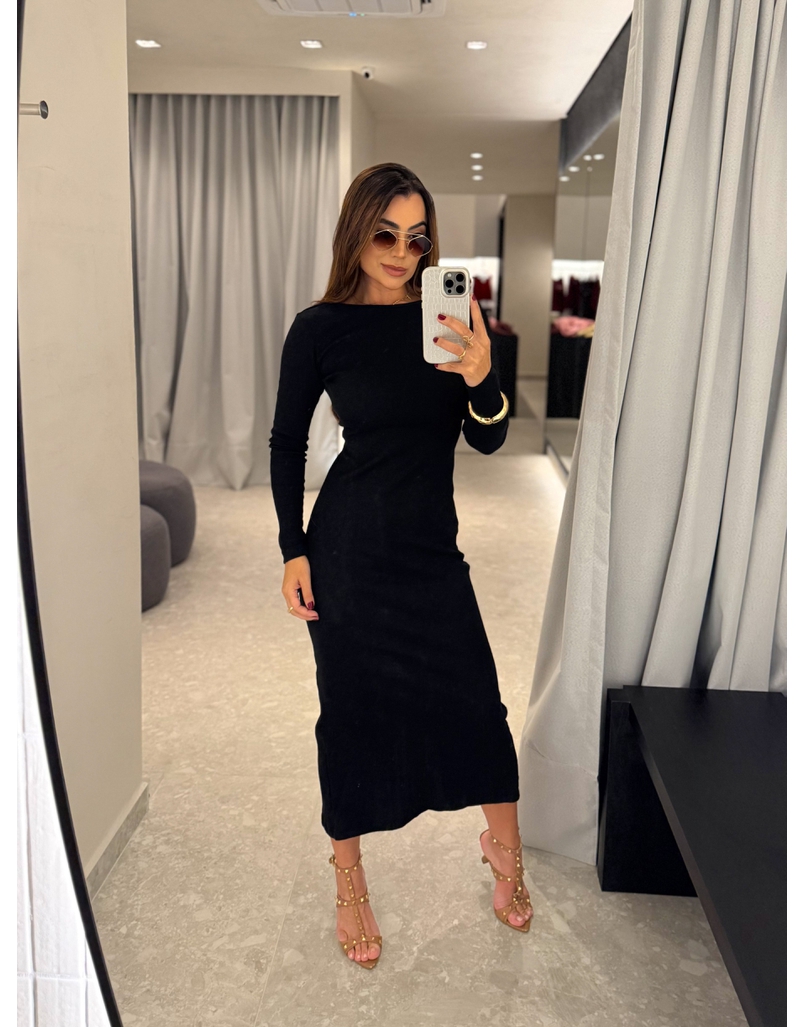 Vestido Canelado Lorena Preto 