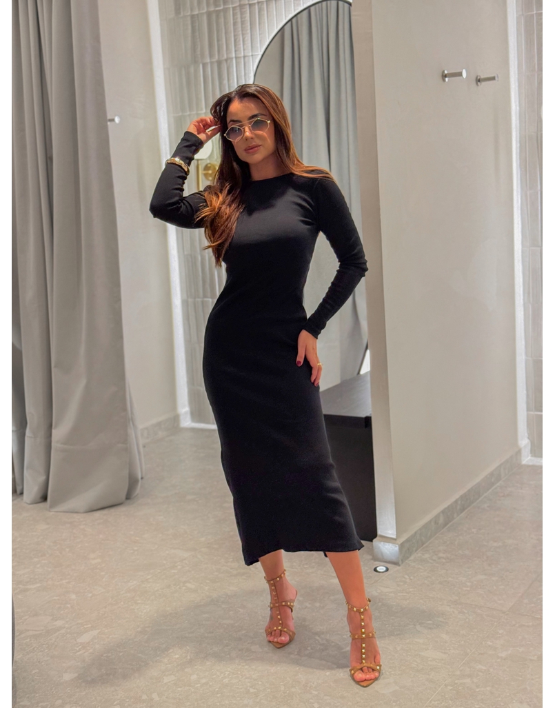 Vestido Canelado Lorena Preto 