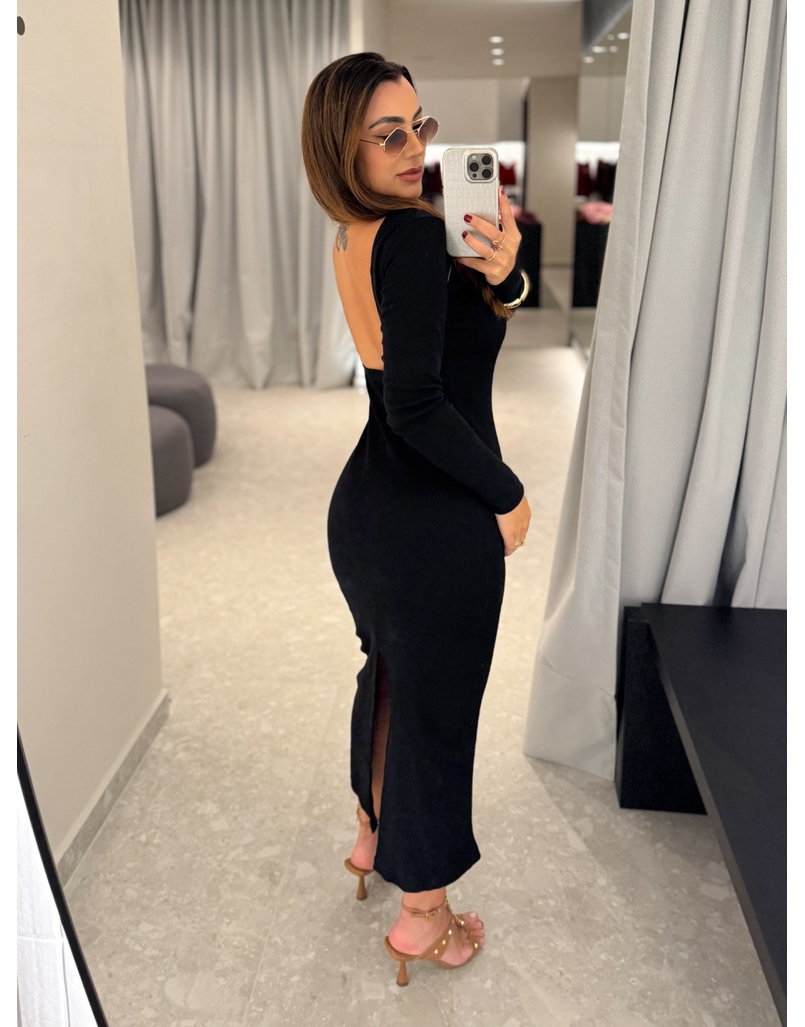 Vestido Canelado Lorena Preto 