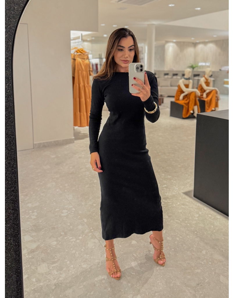 Vestido Canelado Lorena Preto 