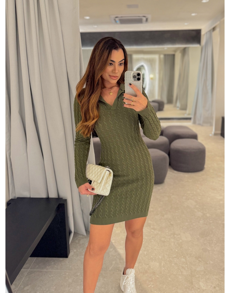 Vestido Tricot Trançado Verde