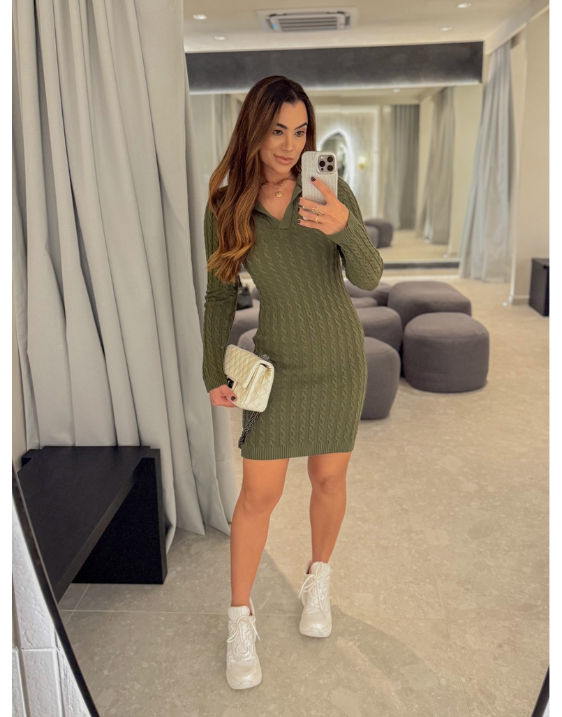 Vestido Tricot Trançado Verde