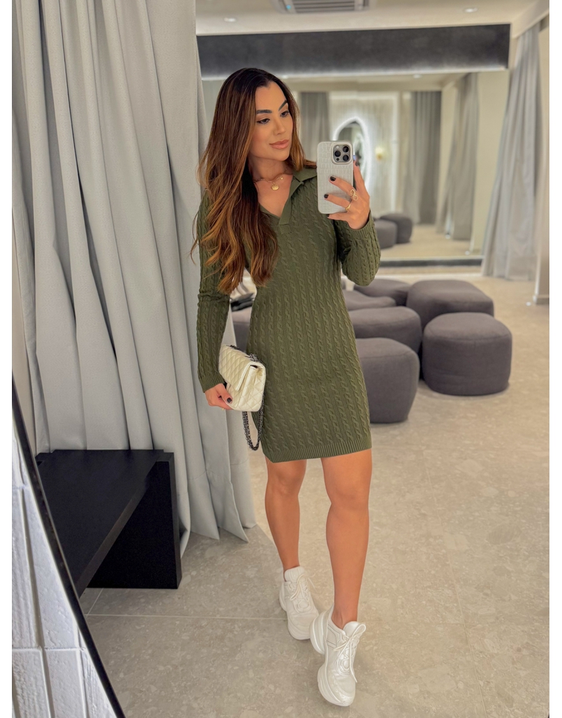 Vestido Tricot Trançado Verde