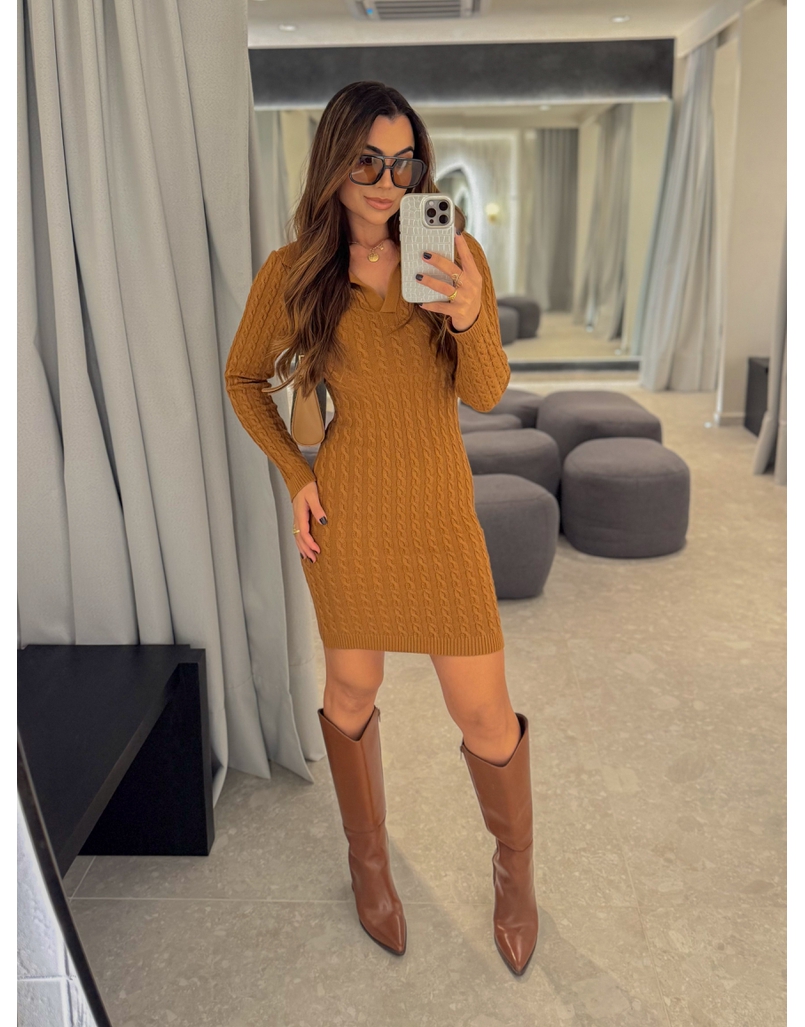 Vestido Tricot Trançado Caramelo