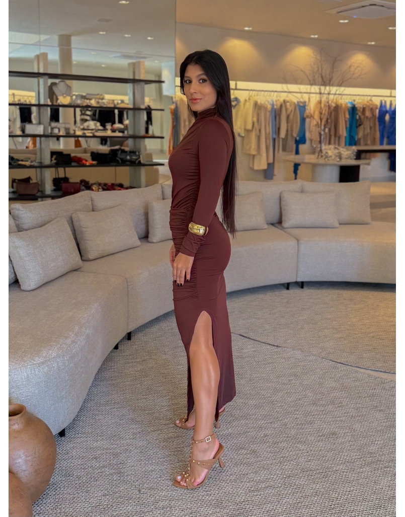 Vestido Suplex Manga Longa Café 