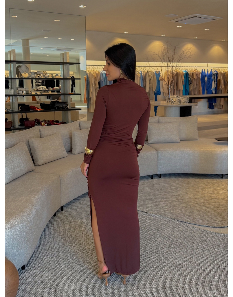 Vestido Suplex Manga Longa Café 