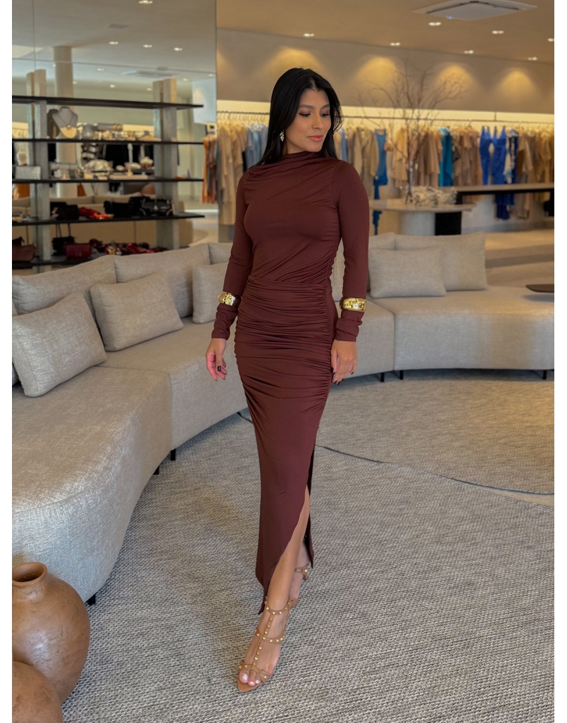 Vestido Suplex Manga Longa Café 